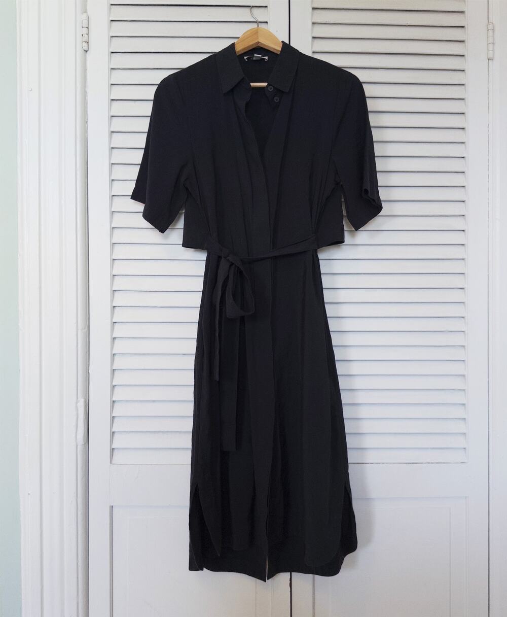 COS Black Belted Midi Shirt Dress with Open Back and Pockets, size 6, S-M